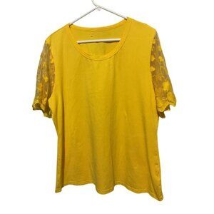 NEW Yellow Tee XXL Lace Sheer Sleeves